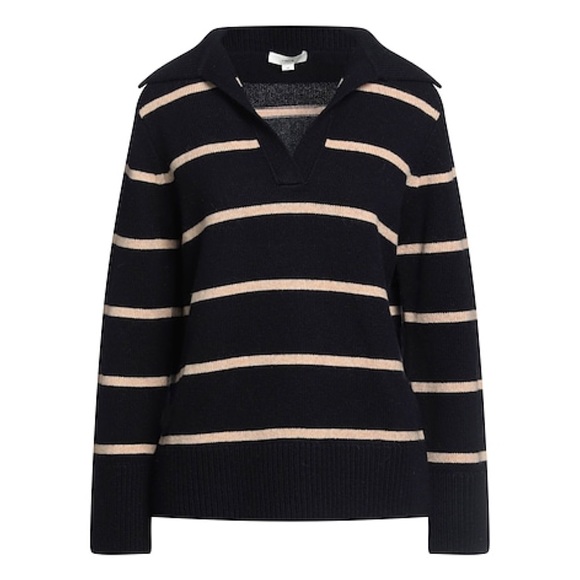 Vince Johnny-Collar Stripe Wool-Cashmere Sweater - Picture 6 of 14